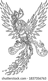 phoenix mandala design for coloring book or t shirt design print