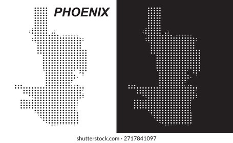 Phoenix Map Vector, Arizona City Dotted Pattern Black and White Shapes, Phoenix Infographic Template, Editable EPS Phoenix Geography