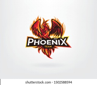 Phoenix mascot character logo design. Phoenix e-sport and sport style mascot logo design. Red Phoenix for esport and sport mascot logo
