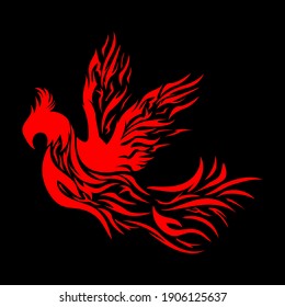 Phoenix Mascot Logo with Black Background. Flying Phoenix Fire Bird abstract Logo design vector template. Eagle Logotype concept icon. Vector illustration