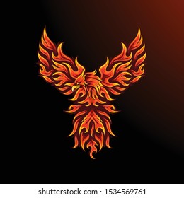 Phoenix mascot for sport and esport or gamer logo in fire color