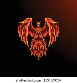 Phoenix mascot for sport and esport or gamer logo in fire color