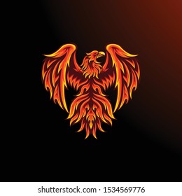 Phoenix mascot for sport and esport or gamer logo in fire color