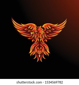 Phoenix mascot for sport and esport or gamer logo in fire color