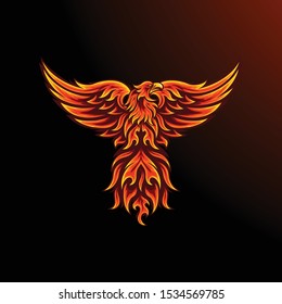 Phoenix mascot for sport and esport or gamer logo in fire color