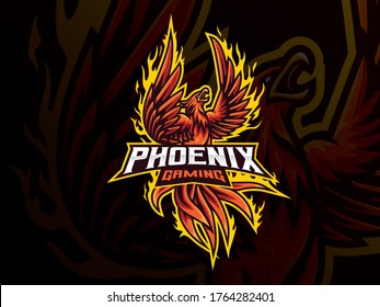 Phoenix mascot sport logo design. Mythology bird mascot vector illustration logo. Red phoenix mascot design, Emblem design for esports team. Vector illustration