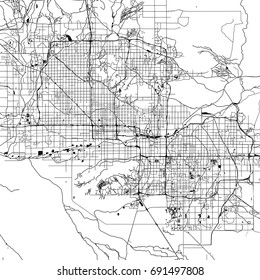 Phoenix Monochrome Vector Map. Very large and detailed outline Version on White Background. Black Highways and Railroads, Streets and Water.