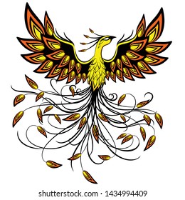 Phoenix Mythical Creature Logo Tattoo Style Vector Illustration isolated on White
