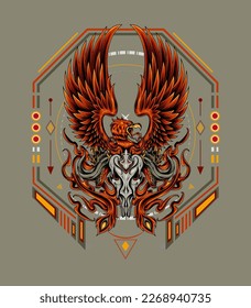 Phoenix en llamas. Diseño mítico