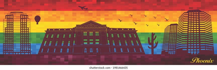 Phoenix on LGBT flag background - illustration