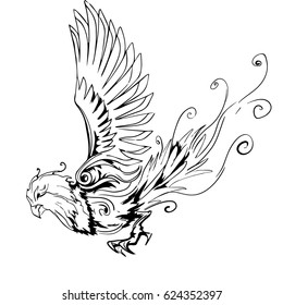 Phoenix painted in ink, abstract bird, Chinese style