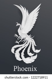 phoenix paper cut style on black background.