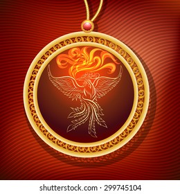 The Phoenix Pendant. Amulet of longevity or eternal revival. Fantasy style.