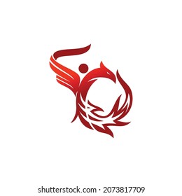 Phoenix and People Flame Fire Illustration Template Icon Isolated