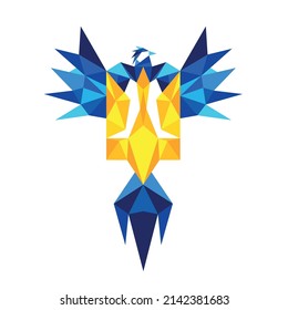 Phoenix polygonal design on white background. Ukrain emblem in vector. National emblem. Flag of Ukraine.