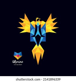 Phoenix polygonal design. Ukrain emblem in vector. National emblem. Flag of Ukraine.