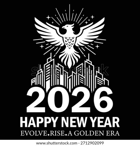 Phoenix Rising 2026 New Year Vector Emblem - Success, Evolve, and Prosperity Urban Cityscape Insignia Design