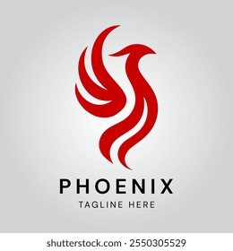 A phoenix rising from the ashes, represented by a bold red silhouette. This powerful logo is ideal for businesses looking to convey a message of strength and resilience.