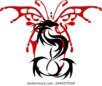 Phoenix Rising black symbol over a red butterfly a semi colon. Rise up, concur and blossom abstract vector design