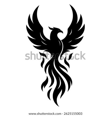 Phoenix Rising in Monochrome. vector: Ideal for use as a tattoo, icon, web graphic design, and infographic concepts.
