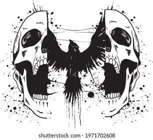 Phoenix rising from a shattered skull