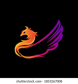 Phoenix rising Wings Logo design vector template. Luxury corporate Falcon Eagle Hawk bird Logotype concept icon.