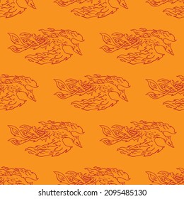 Phoenix nahtloses Muster auf orangefarbenem Hintergrund, Vektorgrafik