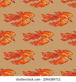 Phoenix seamless pattern on sepia background vector illustration