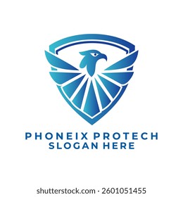 Phoenix Shield logo design emblem. Phoenix protection cyberspace logo vector template