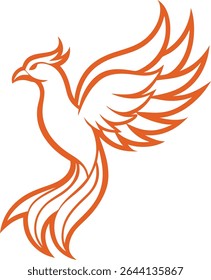 Phoenix Silhouette Line Art Vector Illustration On White Background