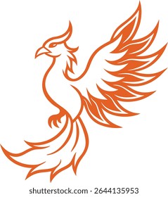 Phoenix Silhouette Line Art Vector Illustration On White Background