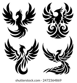 Phoenix Silhouette: Mythical Bird, Symbol of Rebirth, Flat Vector Illustration