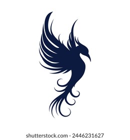 phoenix silhouette. Vector silhouette of phoenix on white background. black phoenix isolated on white background. hand drawn design. vector illustration. Phoenix bird silhouette.