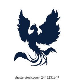 phoenix silhouette. Vector silhouette of phoenix on white background. black phoenix isolated on white background. hand drawn design. vector illustration. Phoenix bird silhouette.