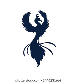 phoenix silhouette. Vector silhouette of phoenix on white background. black phoenix isolated on white background. hand drawn design. vector illustration. Phoenix bird silhouette.