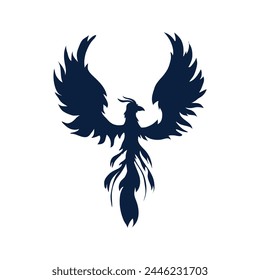phoenix silhouette. Vector silhouette of phoenix on white background. black phoenix isolated on white background. hand drawn design. vector illustration. Phoenix bird silhouette.