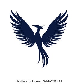 phoenix silhouette. Vector silhouette of phoenix on white background. black phoenix isolated on white background. hand drawn design. vector illustration. Phoenix bird silhouette.