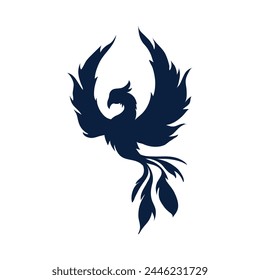 phoenix silhouette. Vector silhouette of phoenix on white background. black phoenix isolated on white background. hand drawn design. vector illustration. Phoenix bird silhouette.