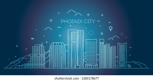 Phoenix skyline, detailed silhouette. Trendy vector illustration, linear style