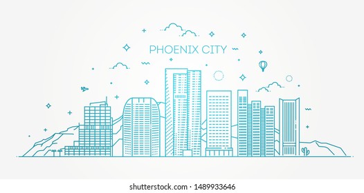 Phoenix skyline, detailed silhouette. Trendy vector illustration, linear style