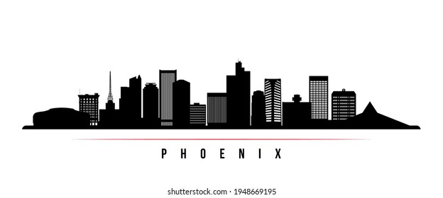 Phoenix skyline horizontal banner. Black and white silhouette of Phoenix, Arizona. Vector template for your design. 