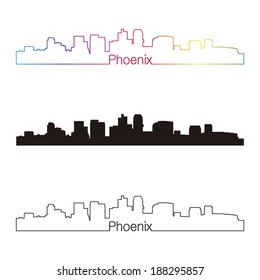 Phoenix skyline linear style with rainbow in editable vector file