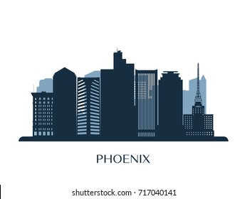 Phoenix skyline, monochrome silhouette. Vector illustration.
