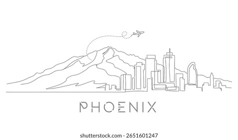 Phoenix Skyline delinear a cidade com a montanha, e avião.