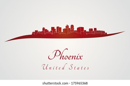 Phoenix skyline in red and gray background in editable vector file