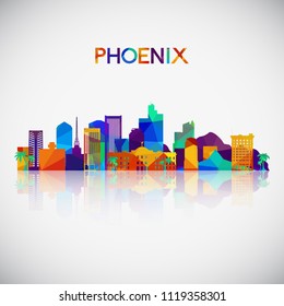 Phoenix skyline silhouette in colorful geometric style. Symbol for your design. Vector illustration.