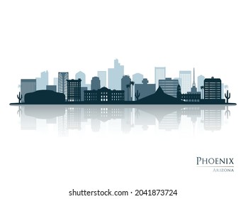 Phoenix Skyline Silhouette With Reflection. Landscape Phoenix, Arizona. Vector Illustration.