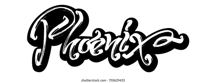 Phoenix. Sticker. Modern Calligraphy Hand Lettering for Silk Screen Printing