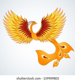 Phoenix with straighten wings. Abstract vector illustration.