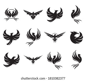 Phoenix symbol. Eagle set design falcon and hawk